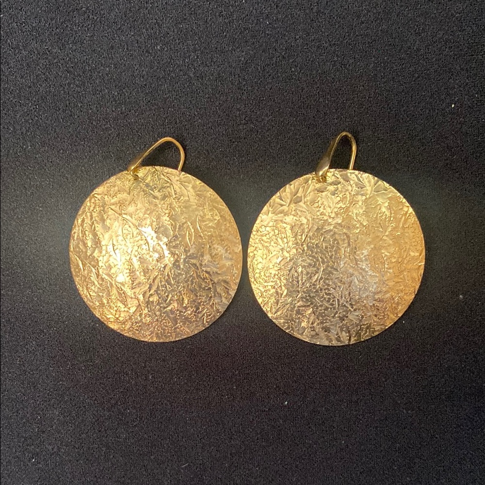 Moda International Gold Textured Disc Earrings